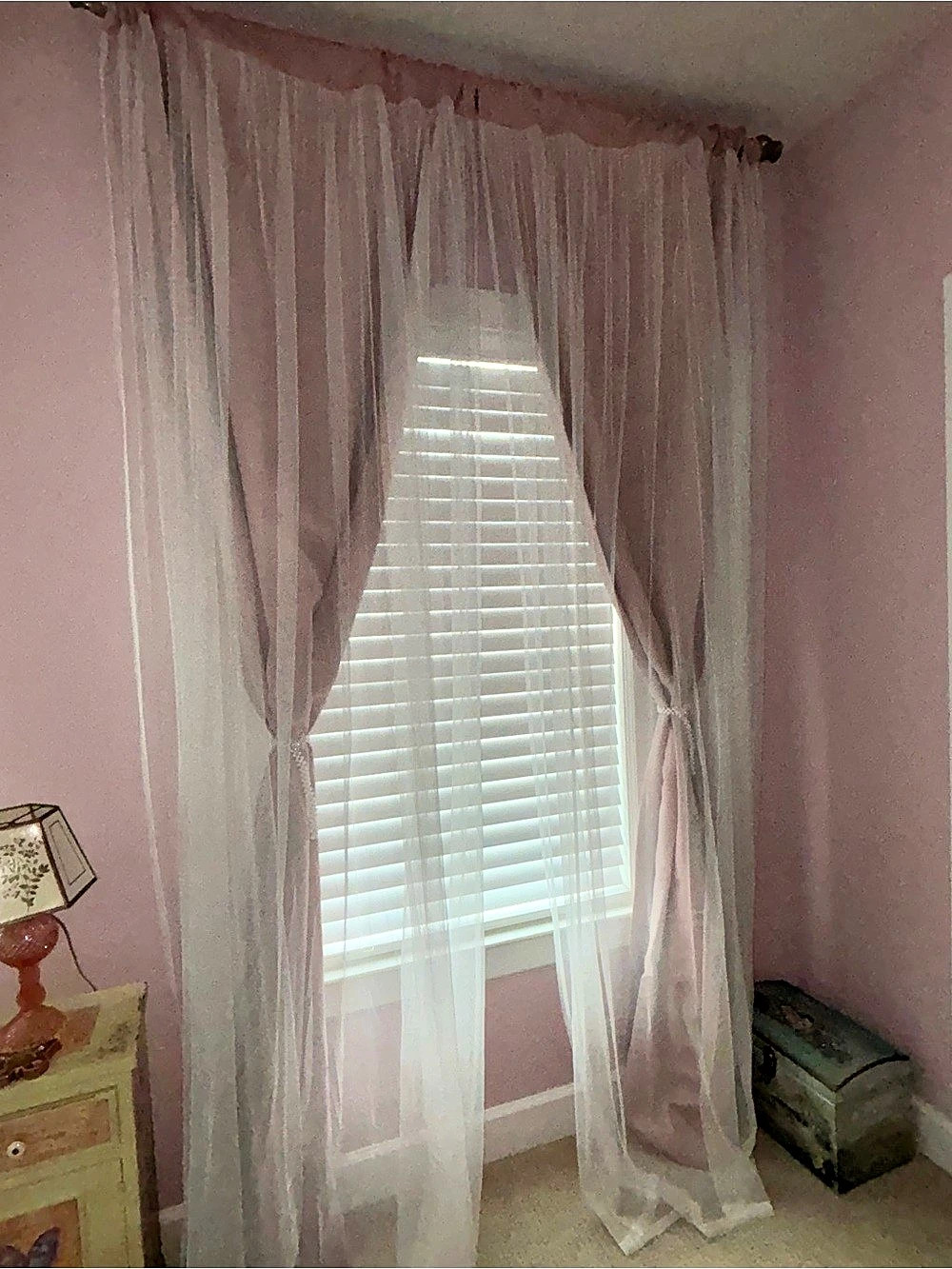 Blush Pink & White Sheer Curtains